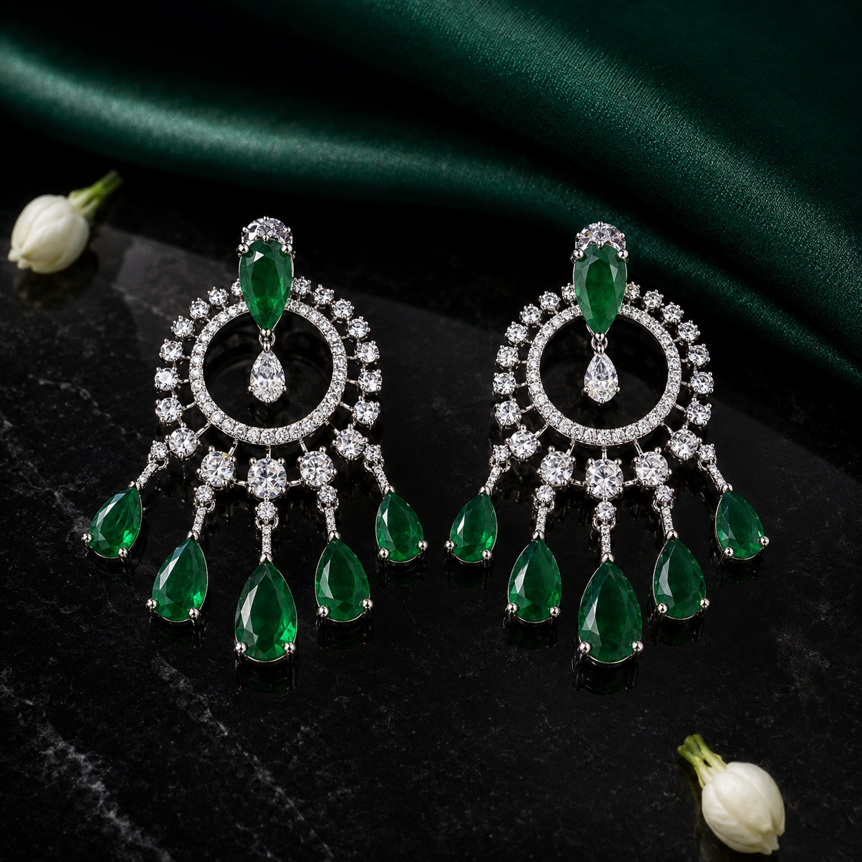 Green chandelier earrings
