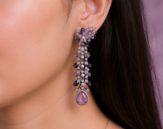 Blush Amethyst Floral Earrings thumbnail
