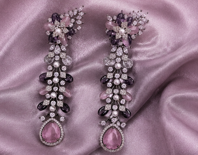 Blush Amethyst Floral Earrings thumbnail