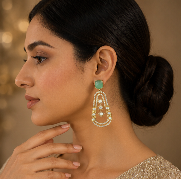 Mint Aura Kundan Earrings thumbnail