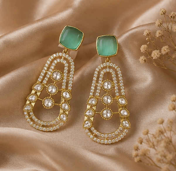 Mint Aura Kundan Earrings thumbnail