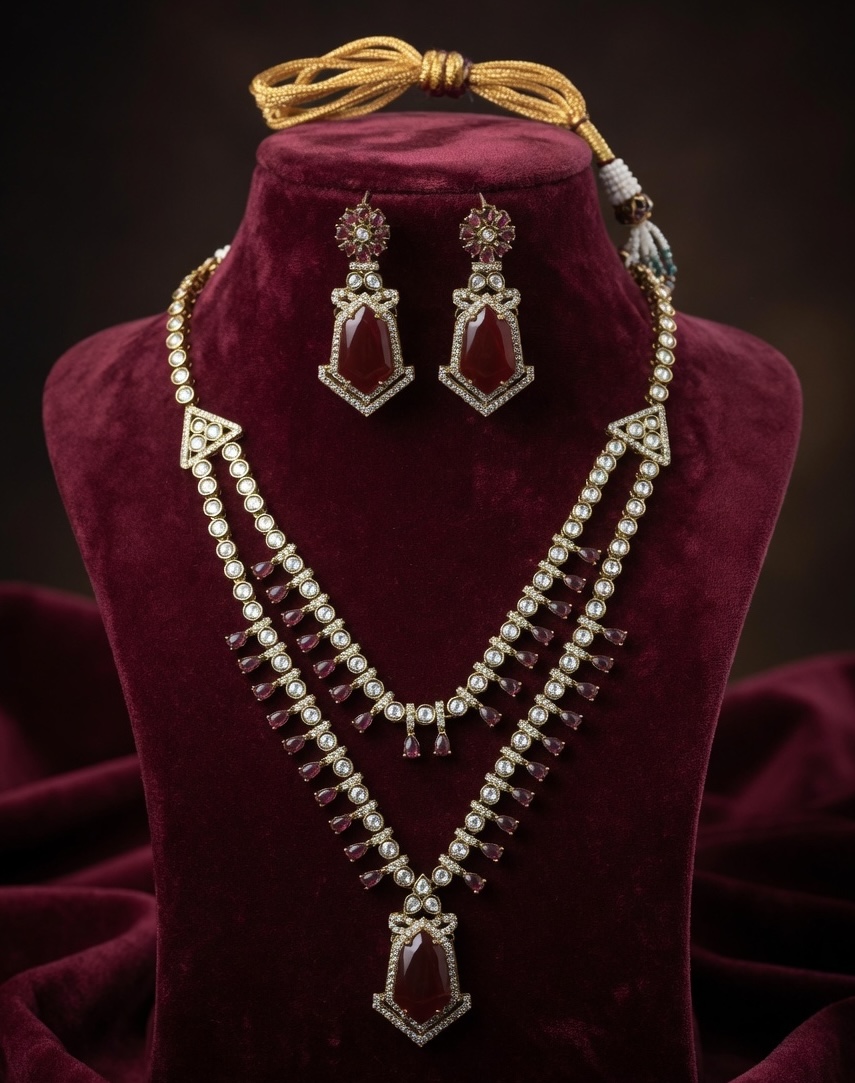 Maroon Regal Necklace Set thumbnail