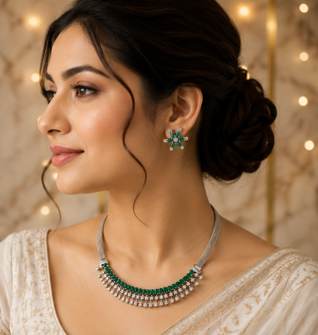 Emerald Elegance AD Necklace Set thumbnail
