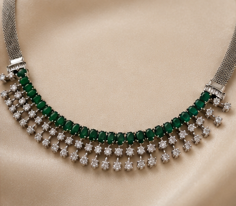 Emerald Elegance AD Necklace Set thumbnail