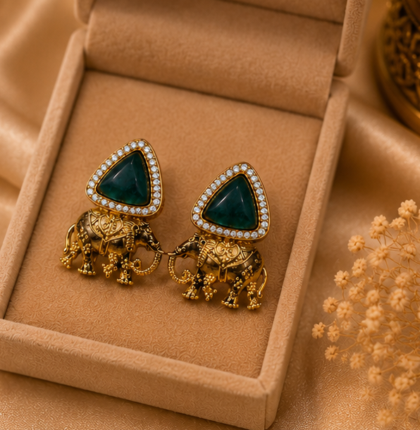 Emerald Elephant Drop Earrings thumbnail