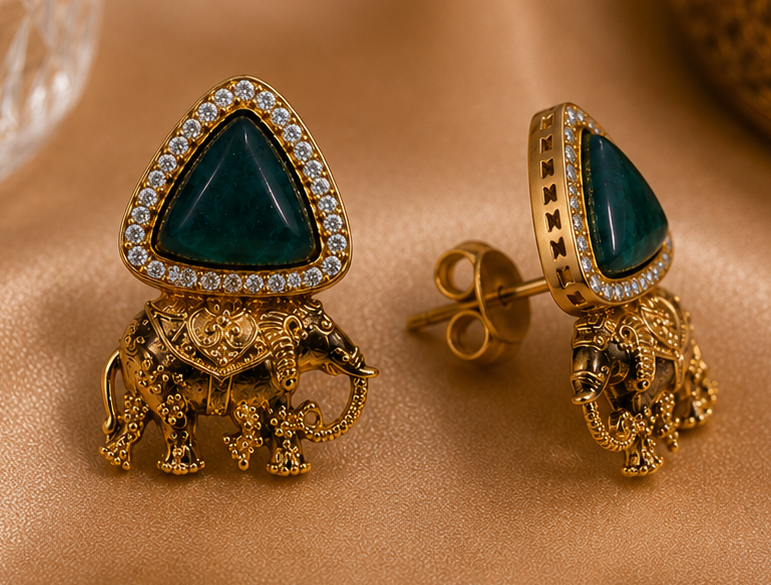 Emerald Elephant Drop Earrings thumbnail
